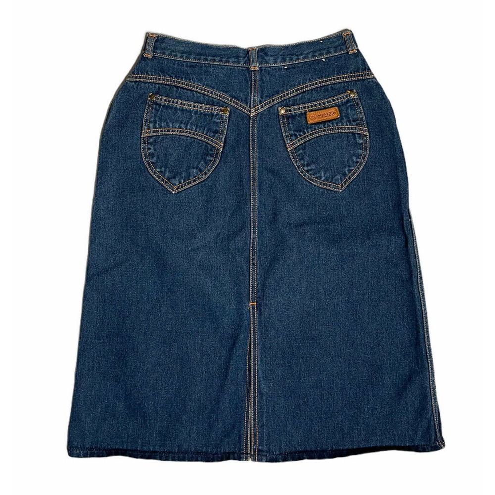 Womens PS GITANO Vintage Retro High-Waist Blue Denim Knee Length Jean Skirt 12 - Picture 4 of 7